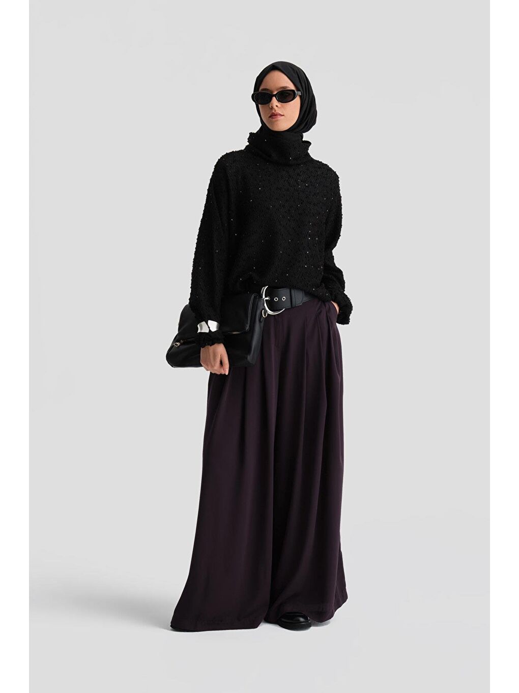 Yüksek Bel Pliseli Pantolon 24K2700 Mor