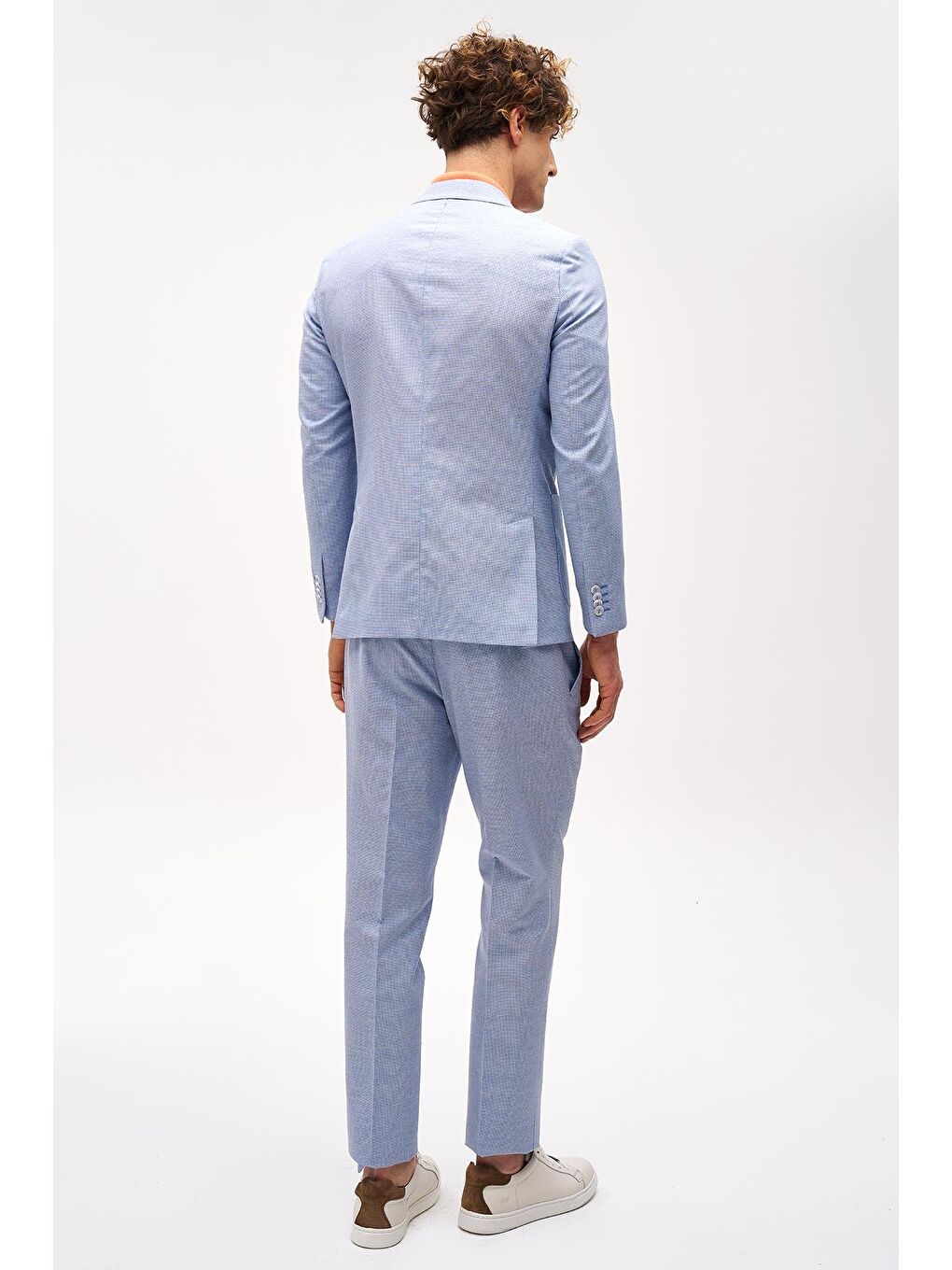 Erkek Mavi Slim Fit / Dar Kalıp Mono Yaka Takım Elbise-5