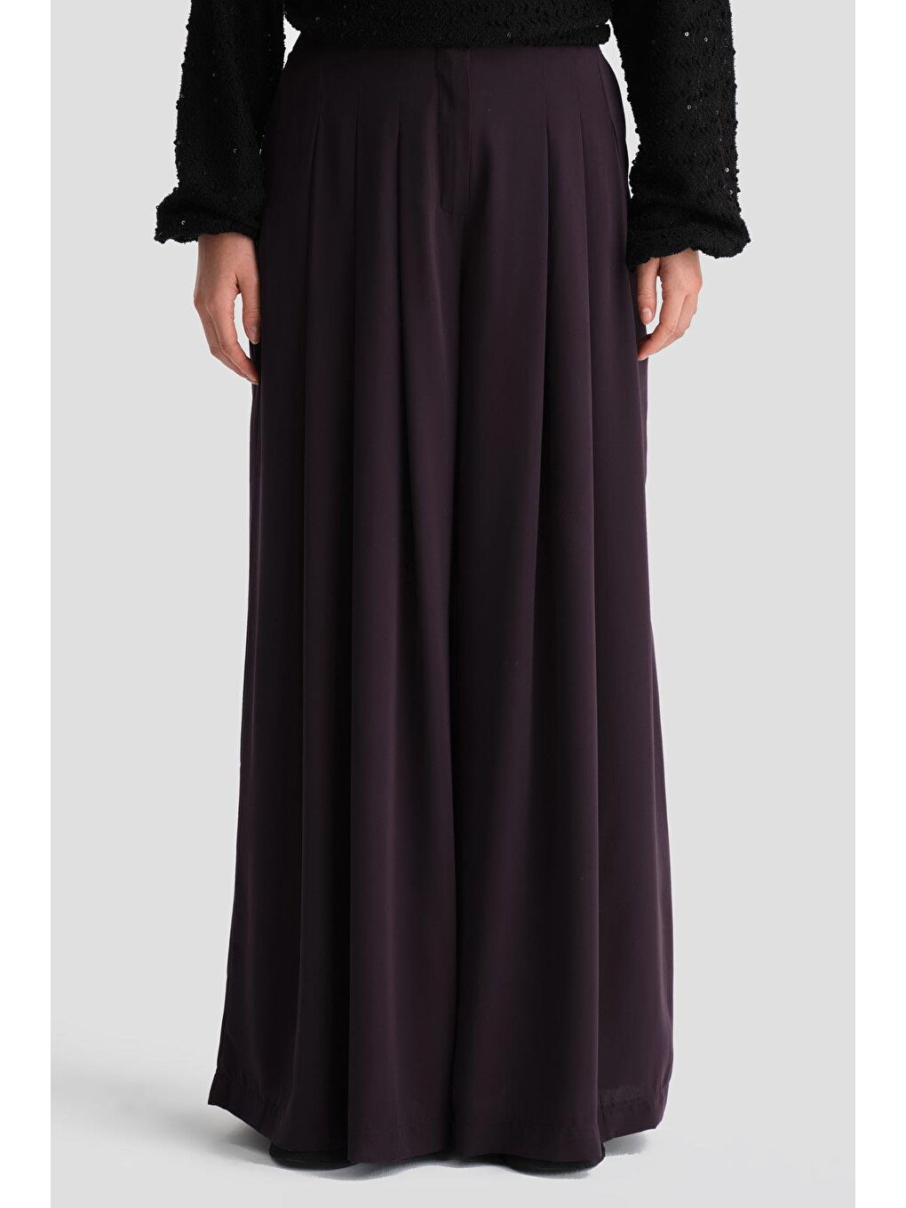 Yüksek Bel Pliseli Pantolon 24K2700 Mor-3