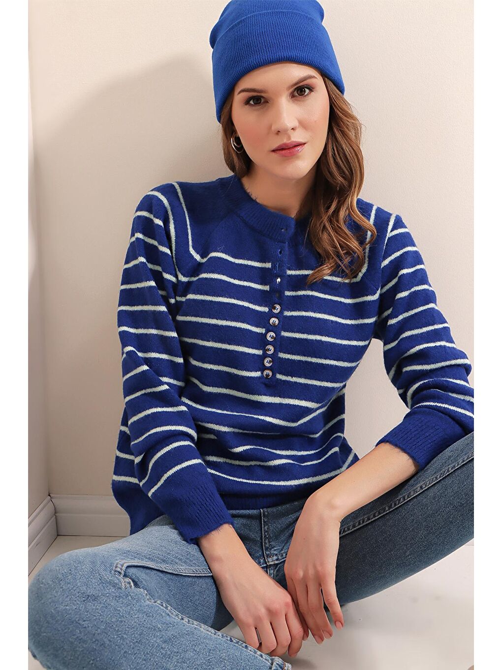 Mavi 15808 Düğmeli Kazak - Saks-2