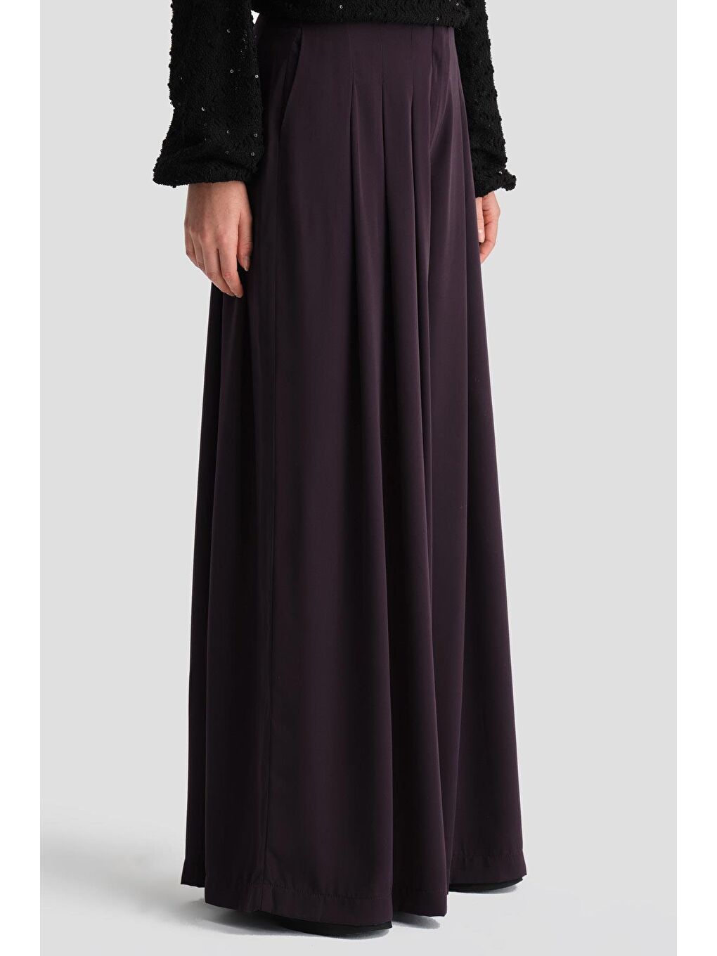 Yüksek Bel Pliseli Pantolon 24K2700 Mor-4