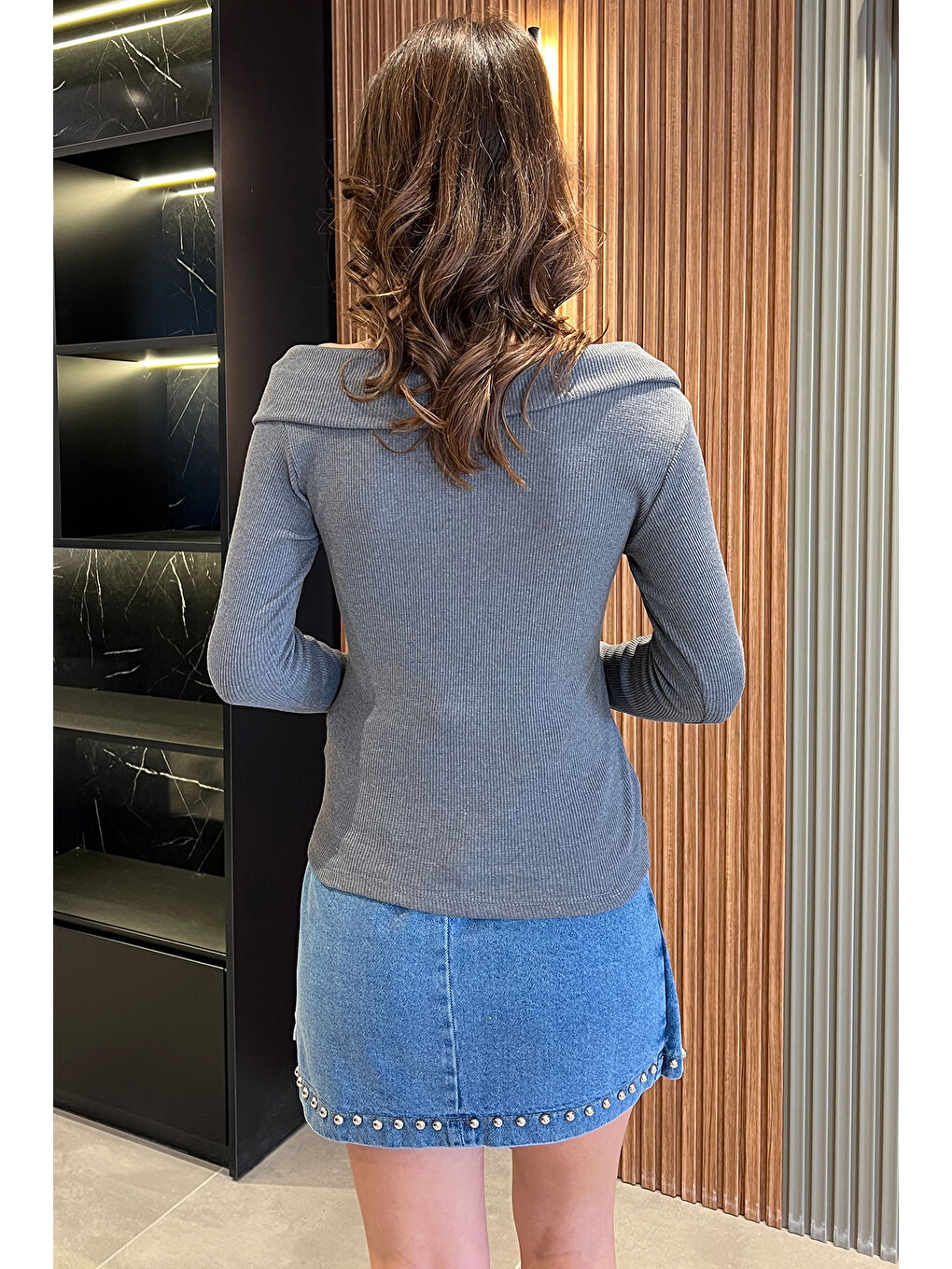 Antrasit Ön Çapraz Detaylı Kadın Kaşkorse Bluz-3