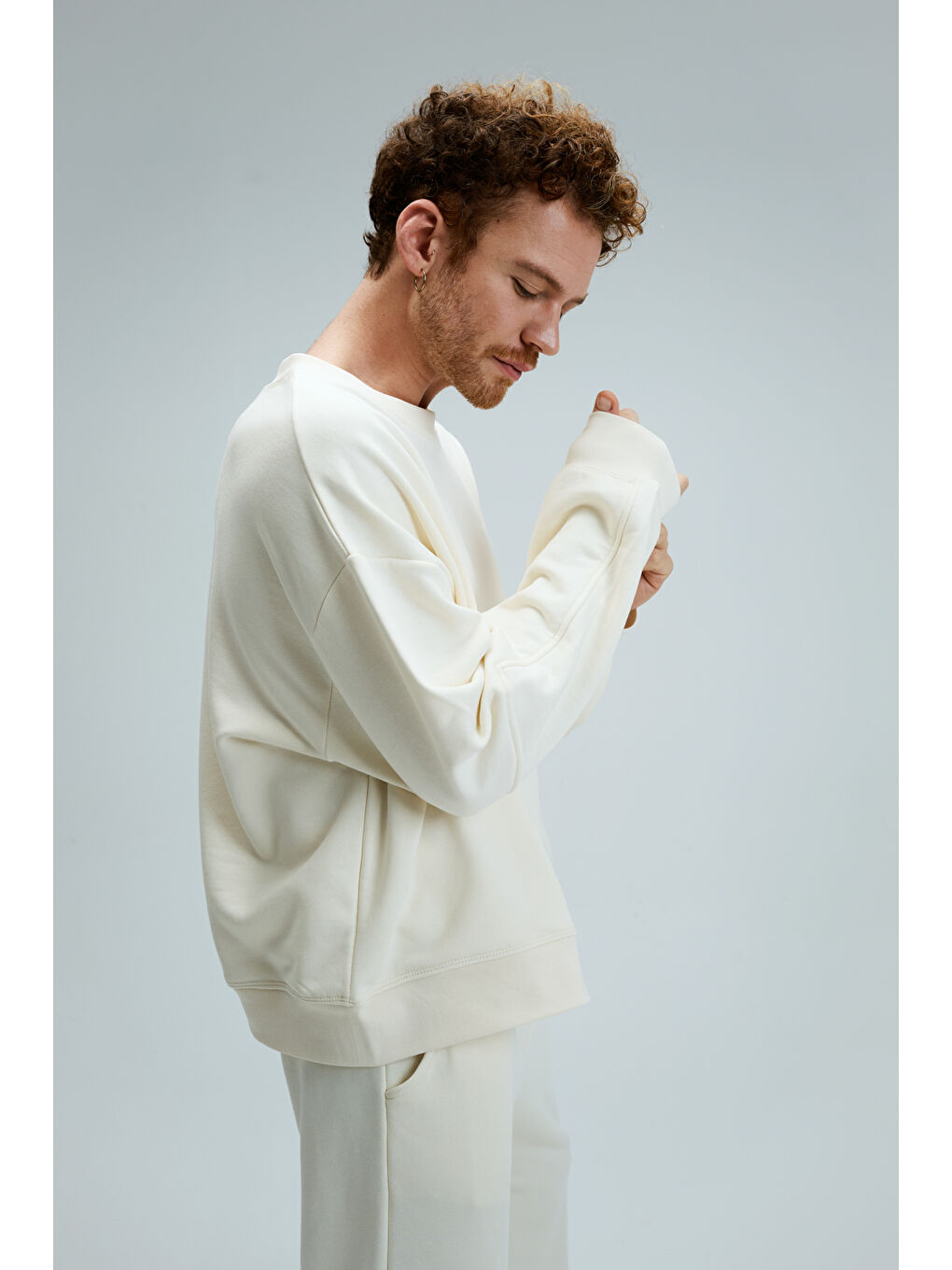 Ekru Erkek Timeless Oversize Krem Sweatshirt-2