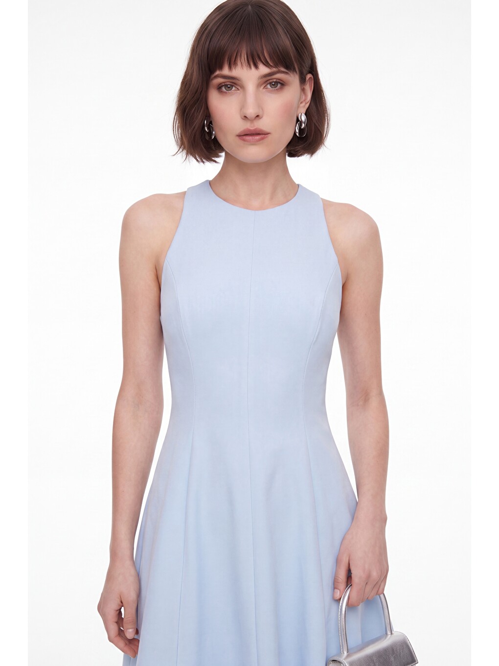 Kadın Bebe Mavi Halter Yaka Mini Mezuniyet Abiye Elbise-2