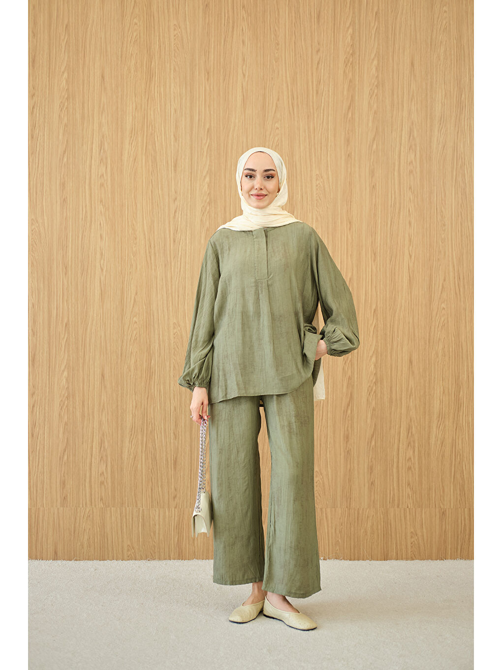 Kadın Gizli Fermuar Detaylı Takım Yeşil