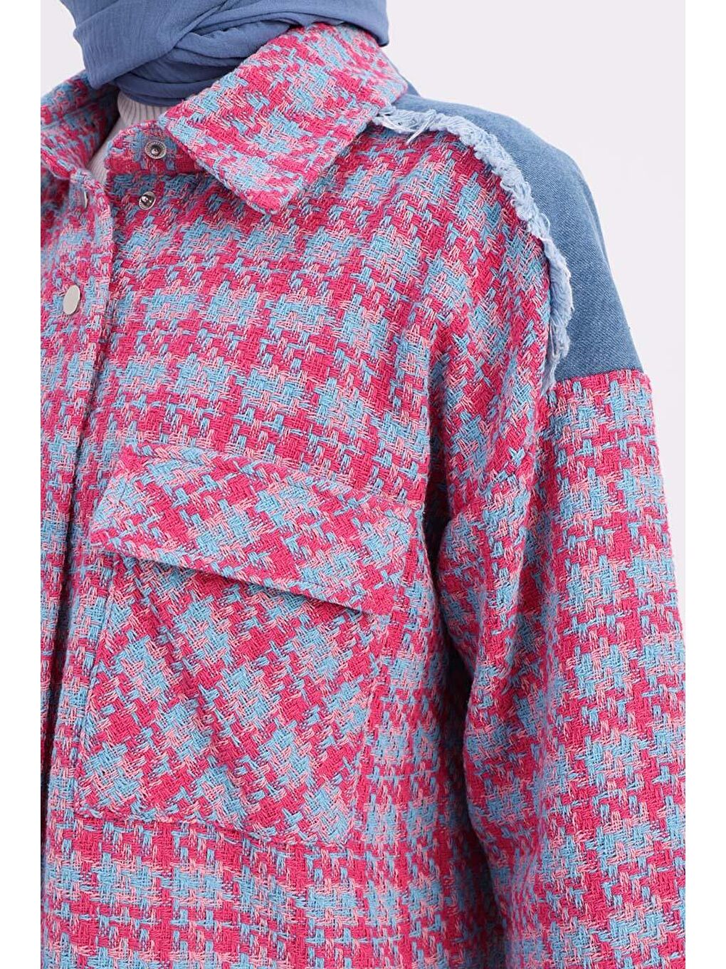 Pembe-Mavi-Denim Garnili Tüvit Gömlek Tunik-4