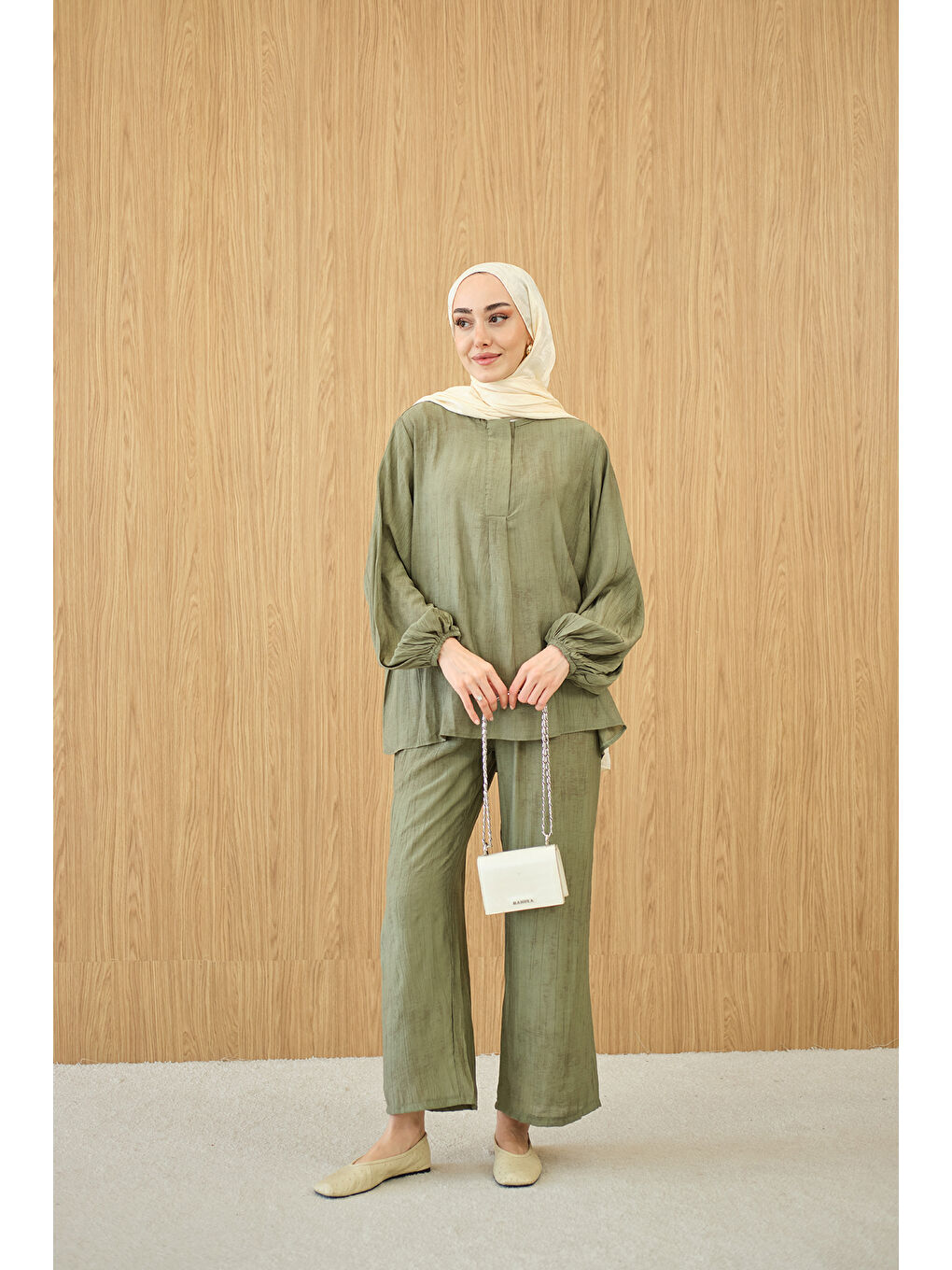 Kadın Gizli Fermuar Detaylı Takım Yeşil-1