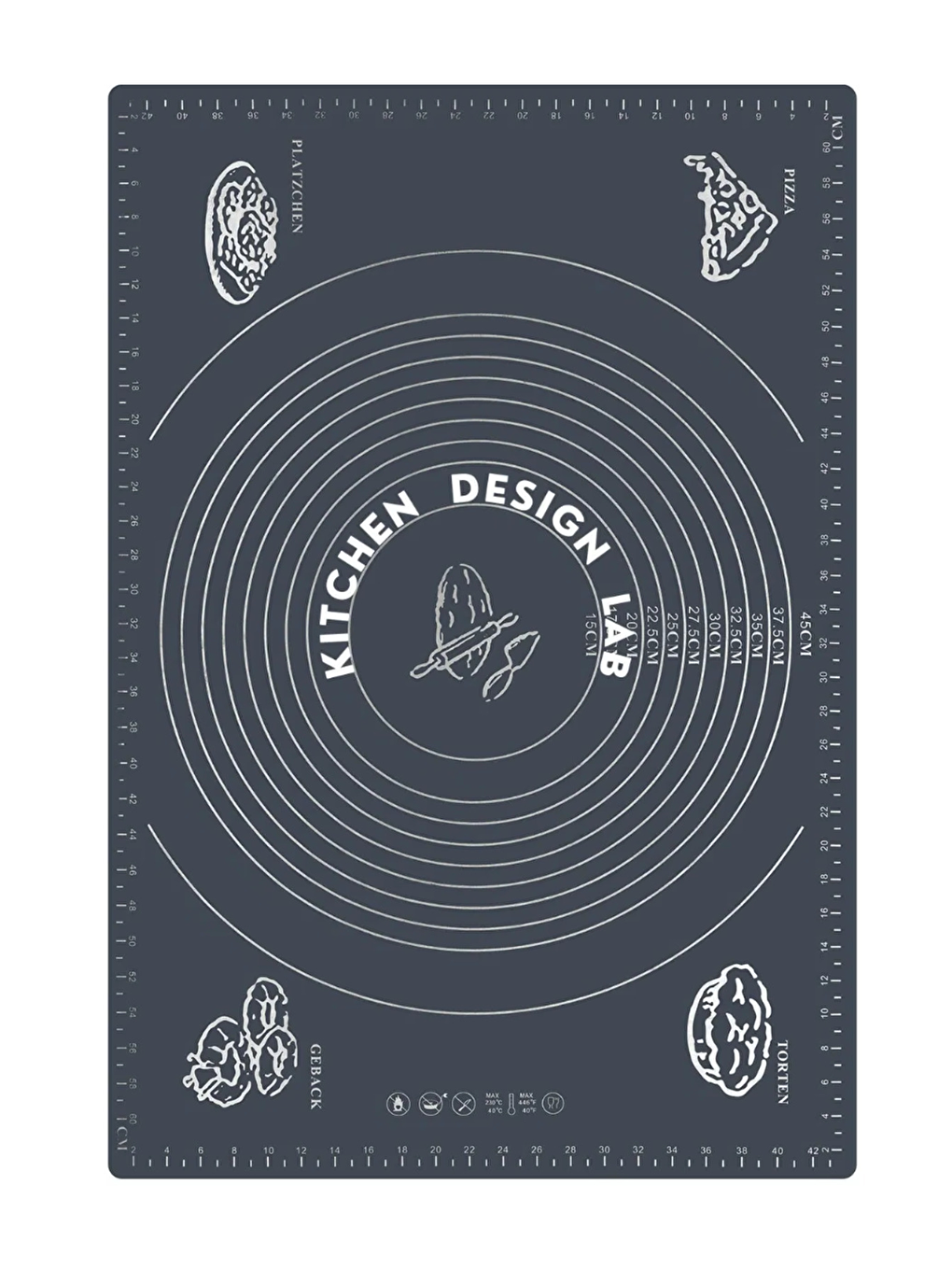 Antrasit Gri Silikon Hamur Açma Matı 45 Cm X 65 Cm ,28 Cm Pizza Tepsisi ve Ahşap Saplı Hamur Açıcı-3