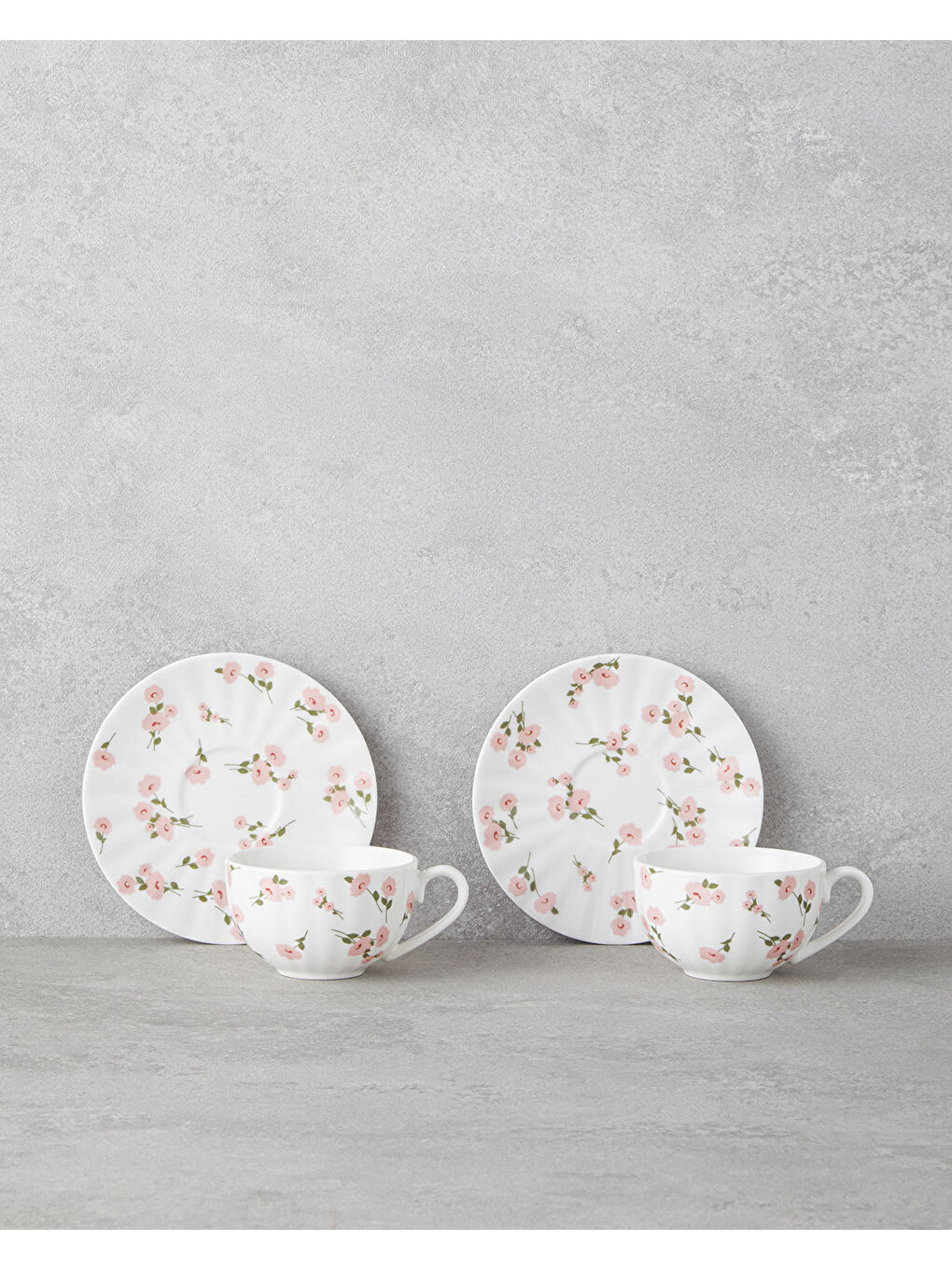 Cordelia New Bone China 4 Parça 2 Kişilik Kahve Fincan Takımı 90 ml Beyaz - Pembe-1