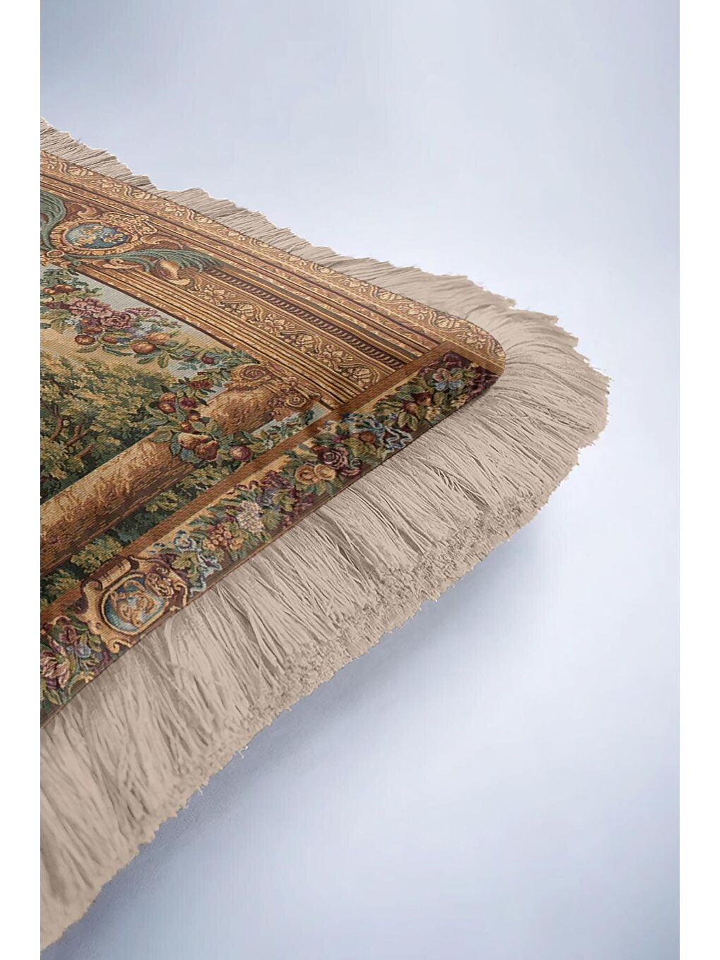 Karışık Avangard Barok Saçaklı Yastık Kılıfı - Şato Bahçe Klasik Nostaljik Altın Renk Püsküllü Kırlent Kılıf-6