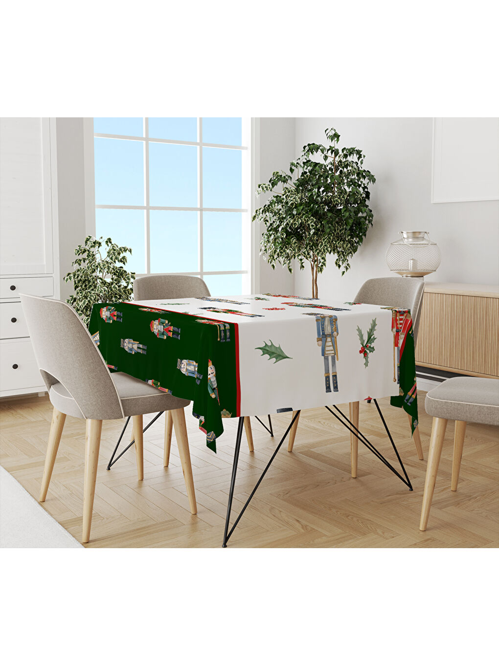 Karışık Yılbaşı Temalı Kurşun Asker Desenli Dijital Baskılı Masa Örtüsü