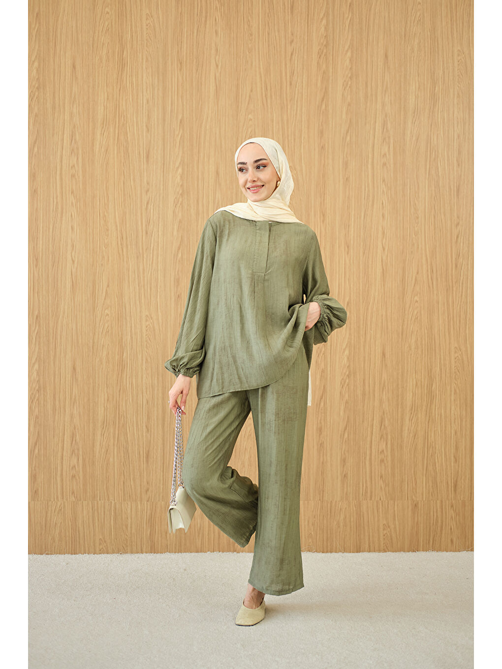 Kadın Gizli Fermuar Detaylı Takım Yeşil-3