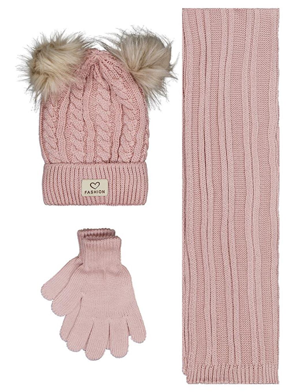 Girls 6-9 Yaş Atkı Bere Eldiven Set - Pembe Standart