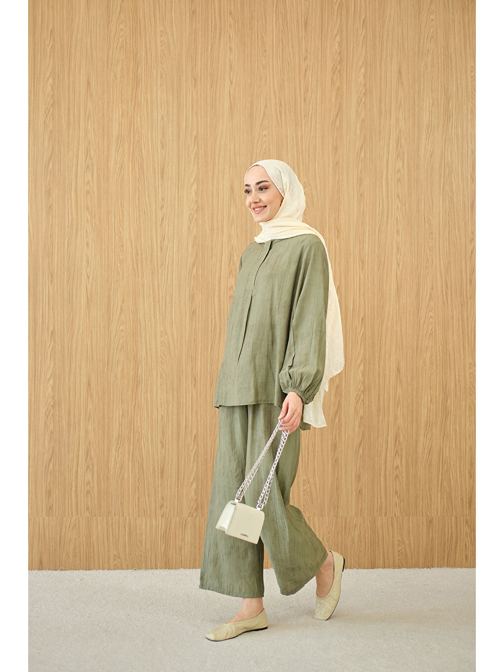 Kadın Gizli Fermuar Detaylı Takım Yeşil-4