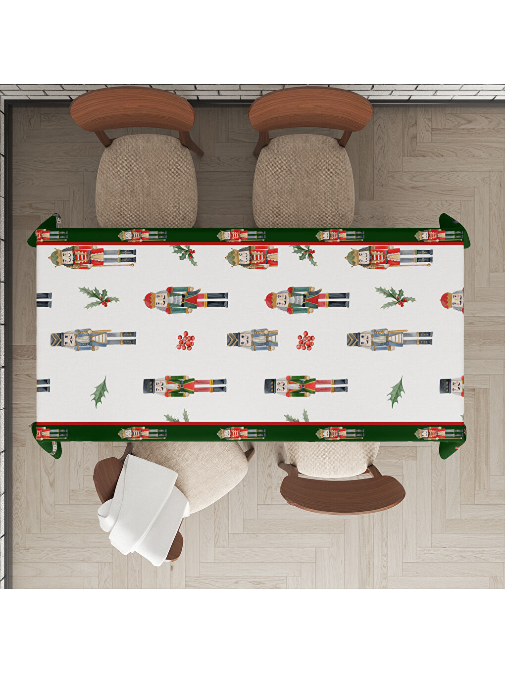 Karışık Yılbaşı Temalı Kurşun Asker Desenli Dijital Baskılı Masa Örtüsü-1