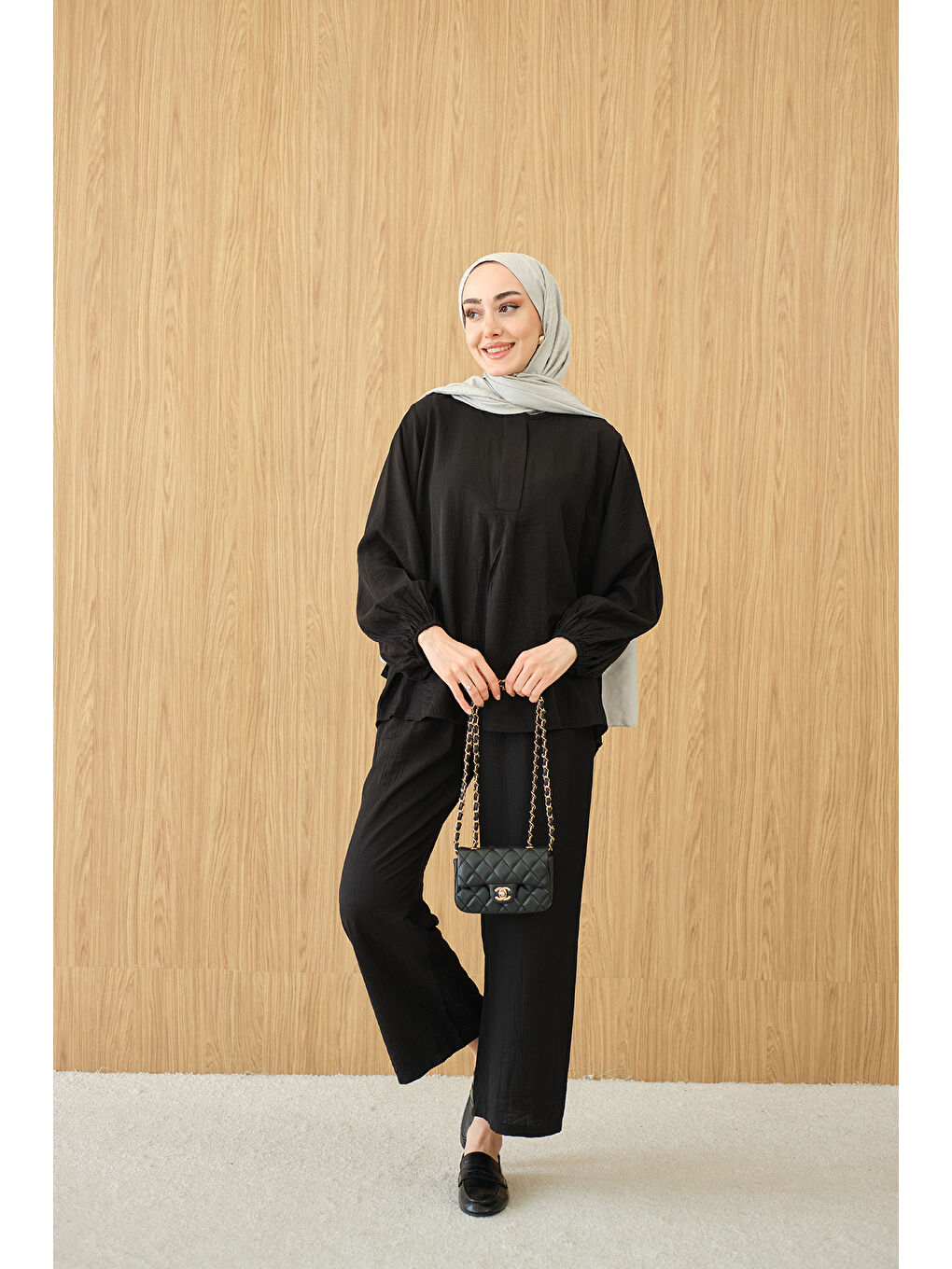 Kadın Gizli Fermuar Detaylı Takım Siyah-1