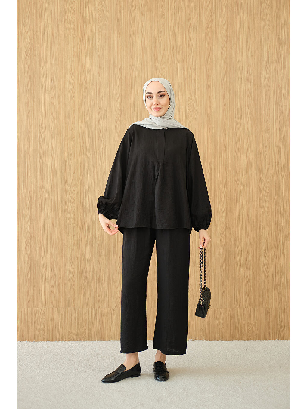 Kadın Gizli Fermuar Detaylı Takım Siyah-3