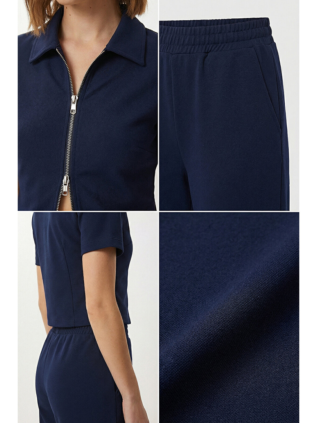 Lacivert Fermuarlı Crop Modal Alt-Üst Takım LACİVERT LBY0047-4
