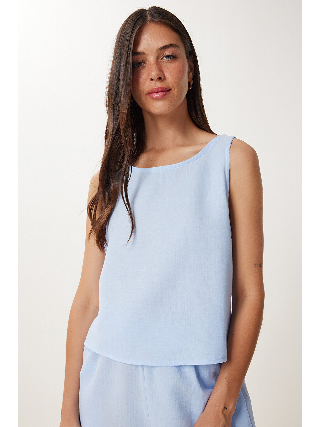 Müslin Bluz Şort Takım Gök Mavi Lmc0063-2