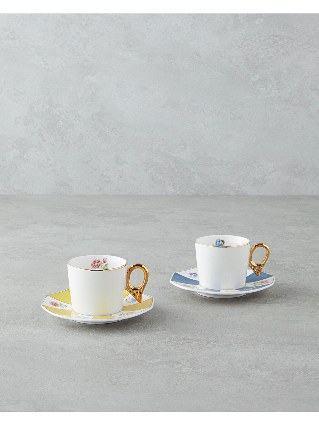 Nostalgia Porselen 4 Parça 2 Kişilik Kahve Fincan Takımı 90 ml Mavi-Sarı