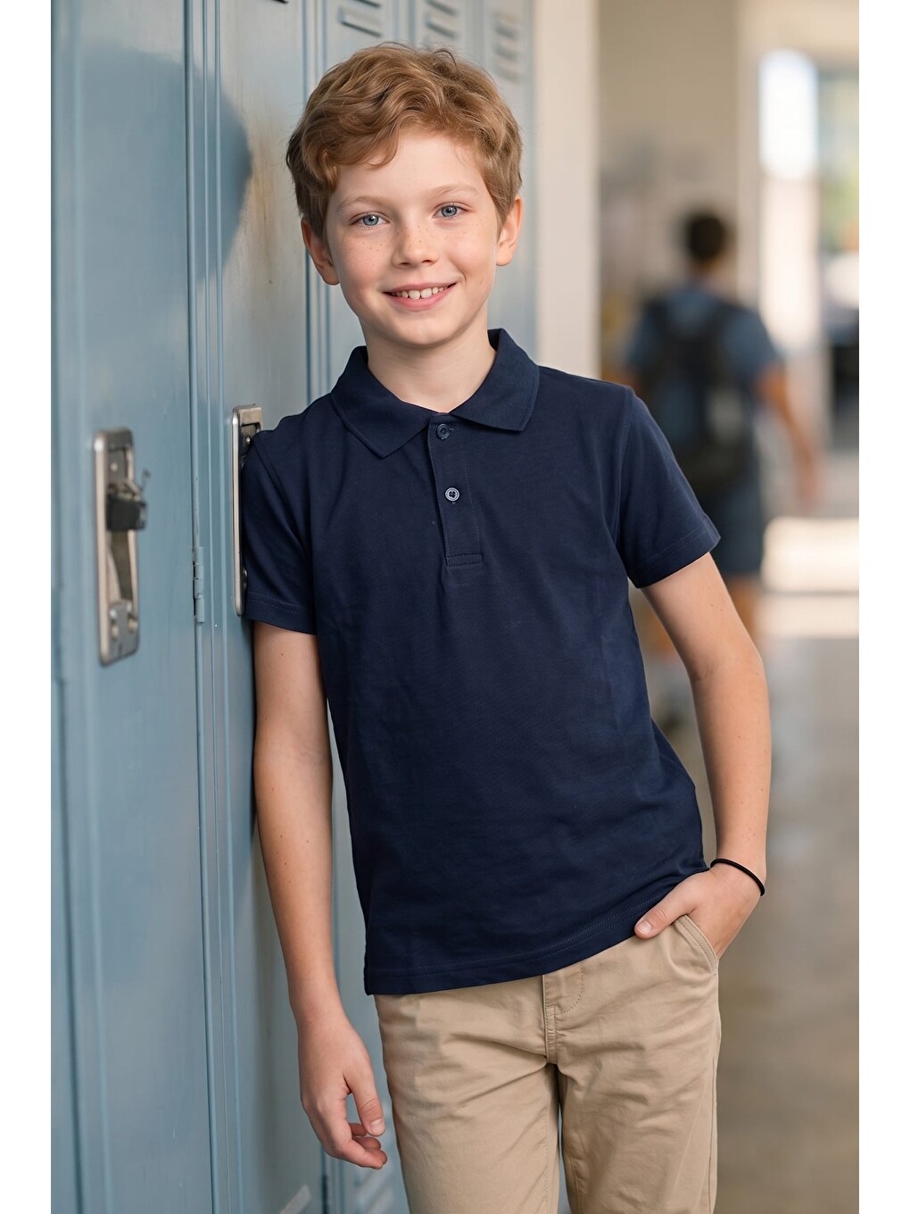 Lacivert Basic Polo Yaka Unisex Çocuk Tişört