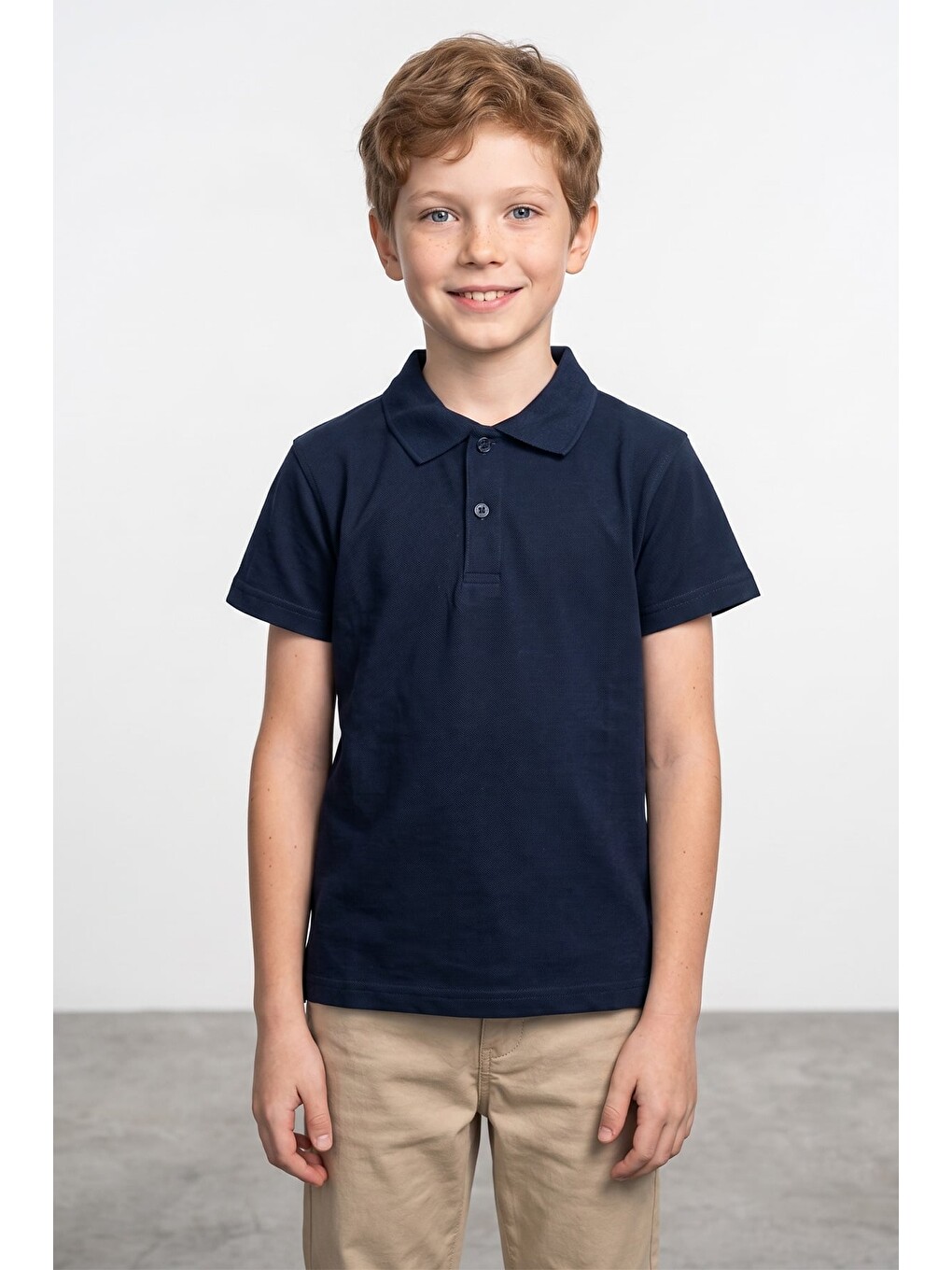 Lacivert Basic Polo Yaka Unisex Çocuk Tişört-1
