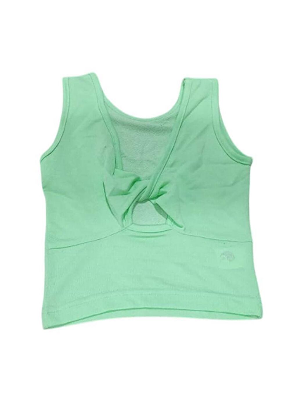 Kız Çocuk Bisiklet Yaka Askılı Sırtı Açık Bağlama Detaylı Fitilli Yeşil Bluz