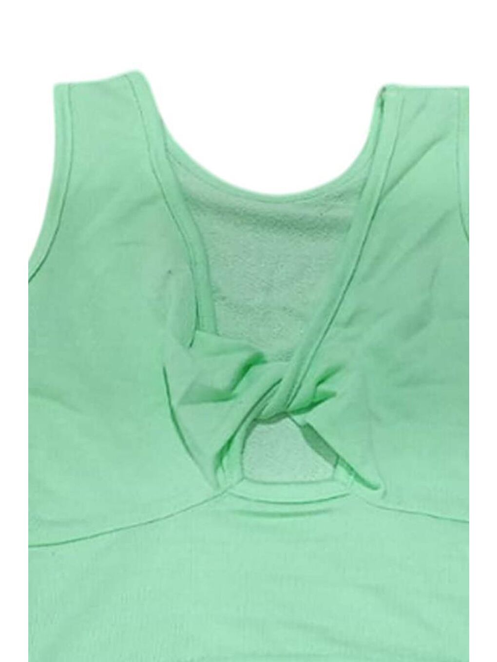 Kız Çocuk Bisiklet Yaka Askılı Sırtı Açık Bağlama Detaylı Fitilli Yeşil Bluz-3