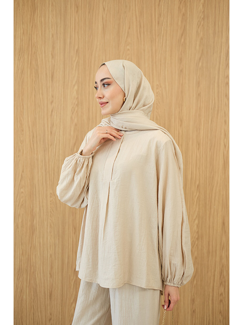 Ekru Kadın Gizli Fermuar Detaylı Takım Krem-2