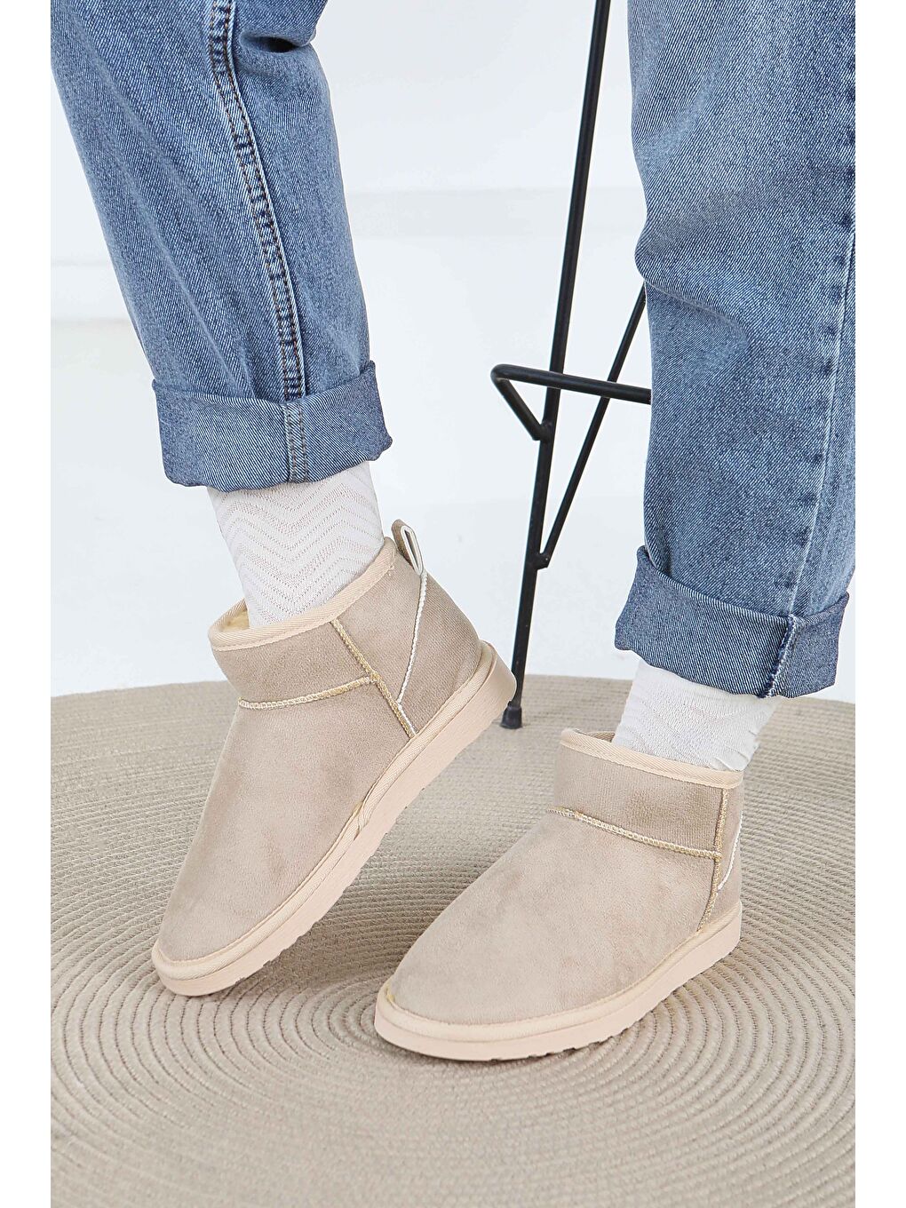 Kadın Bej İçi Pelüş Yarım Süet Bot - 27784-BEJ-1