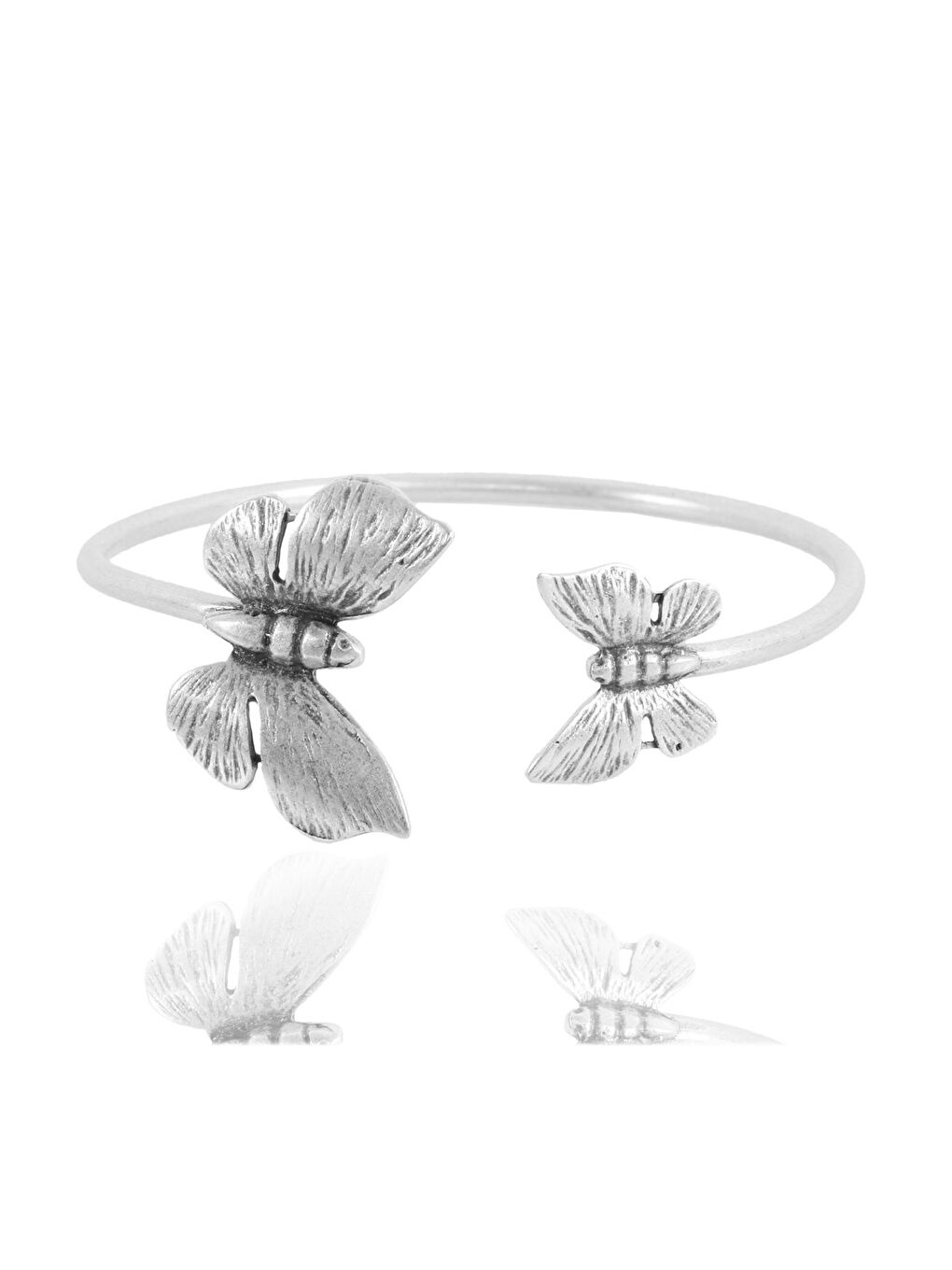 Gri Kadın Antik Gümüş Kaplama Küçük&büyük Kelebek Formu Bileklik-1