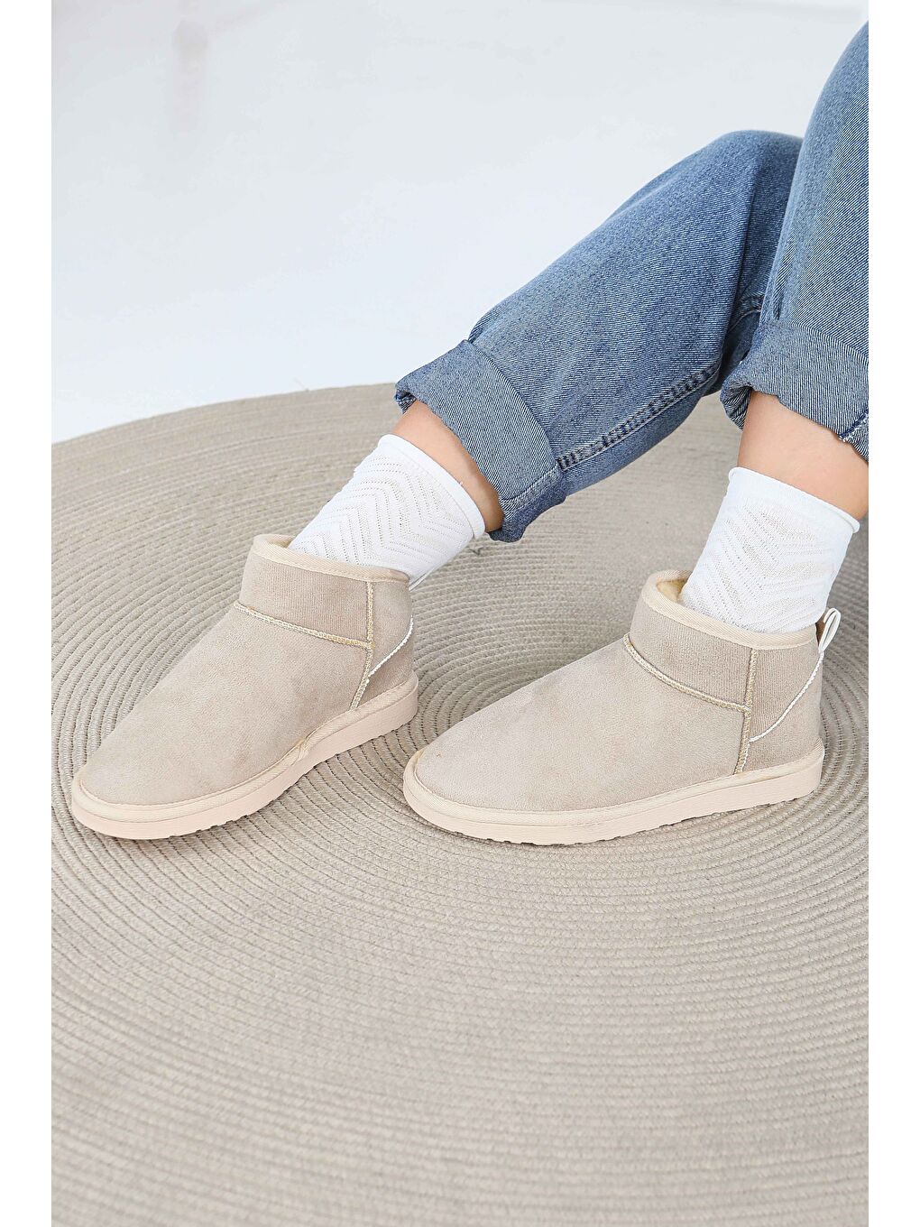 Kadın Bej İçi Pelüş Yarım Süet Bot - 27784-BEJ-2
