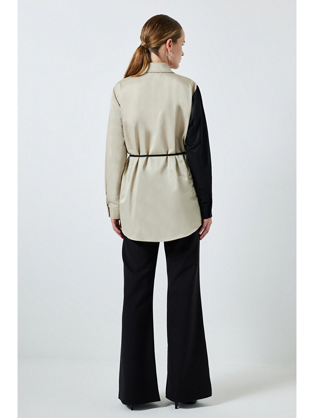 Bej Kontrast Renkli Gömlek-2