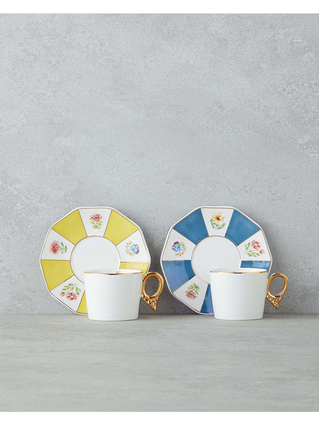 Nostalgia Porselen 4 Parça 2 Kişilik Kahve Fincan Takımı 90 ml Mavi-Sarı-1