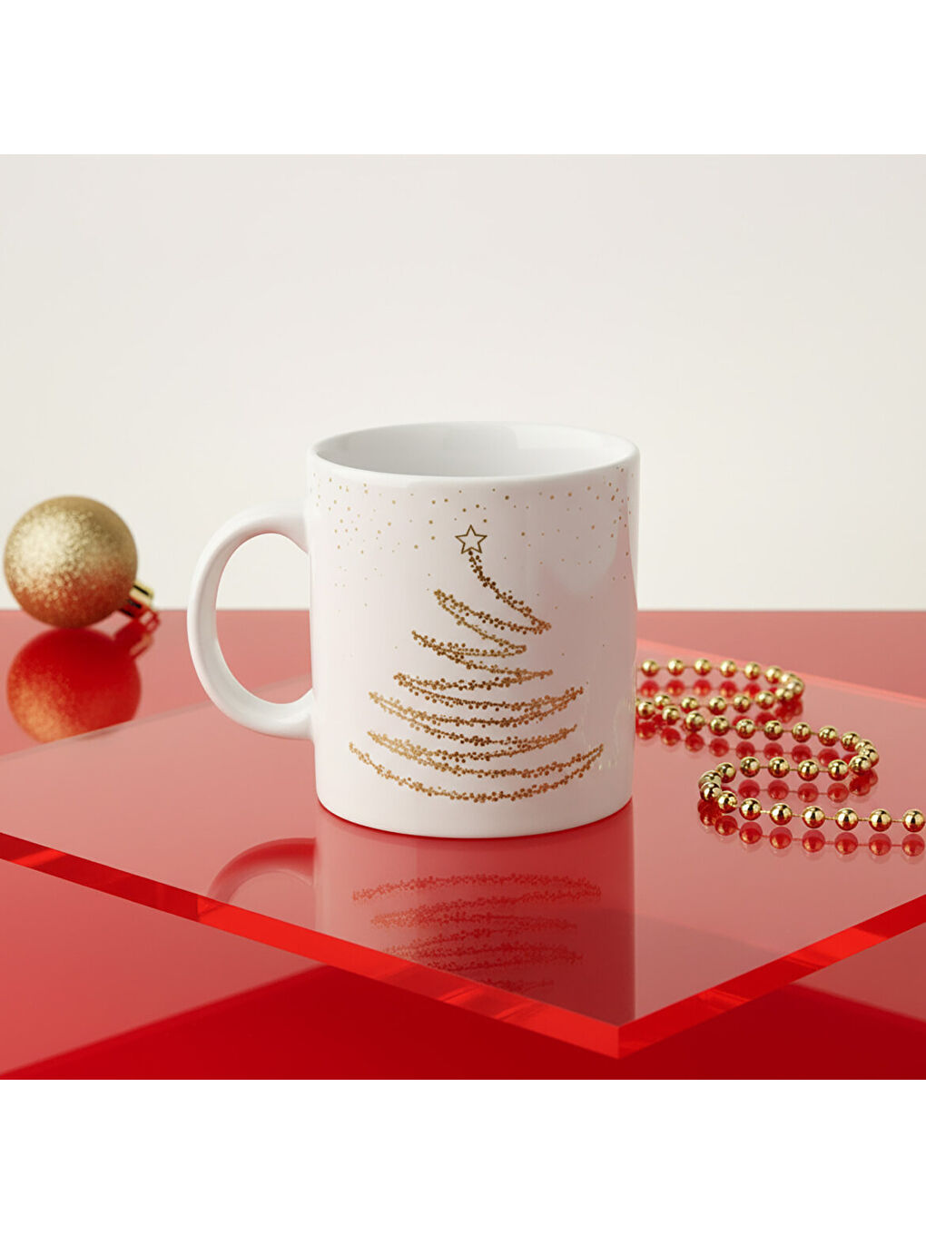 Ekru Yılbaşı ağaçlı ve Takvimli  Mug Bardak 6838-2