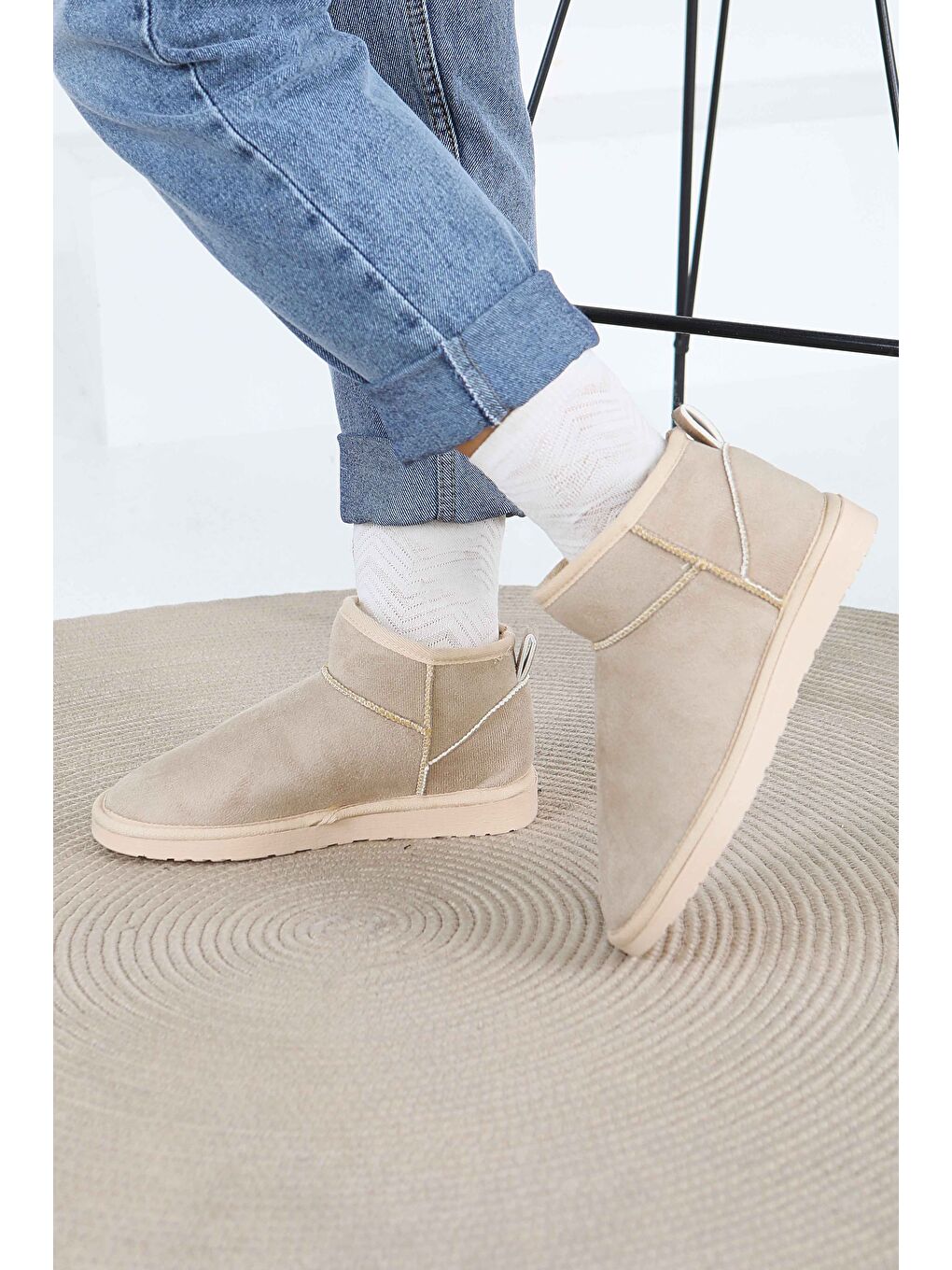 Kadın Bej İçi Pelüş Yarım Süet Bot - 27784-BEJ-3