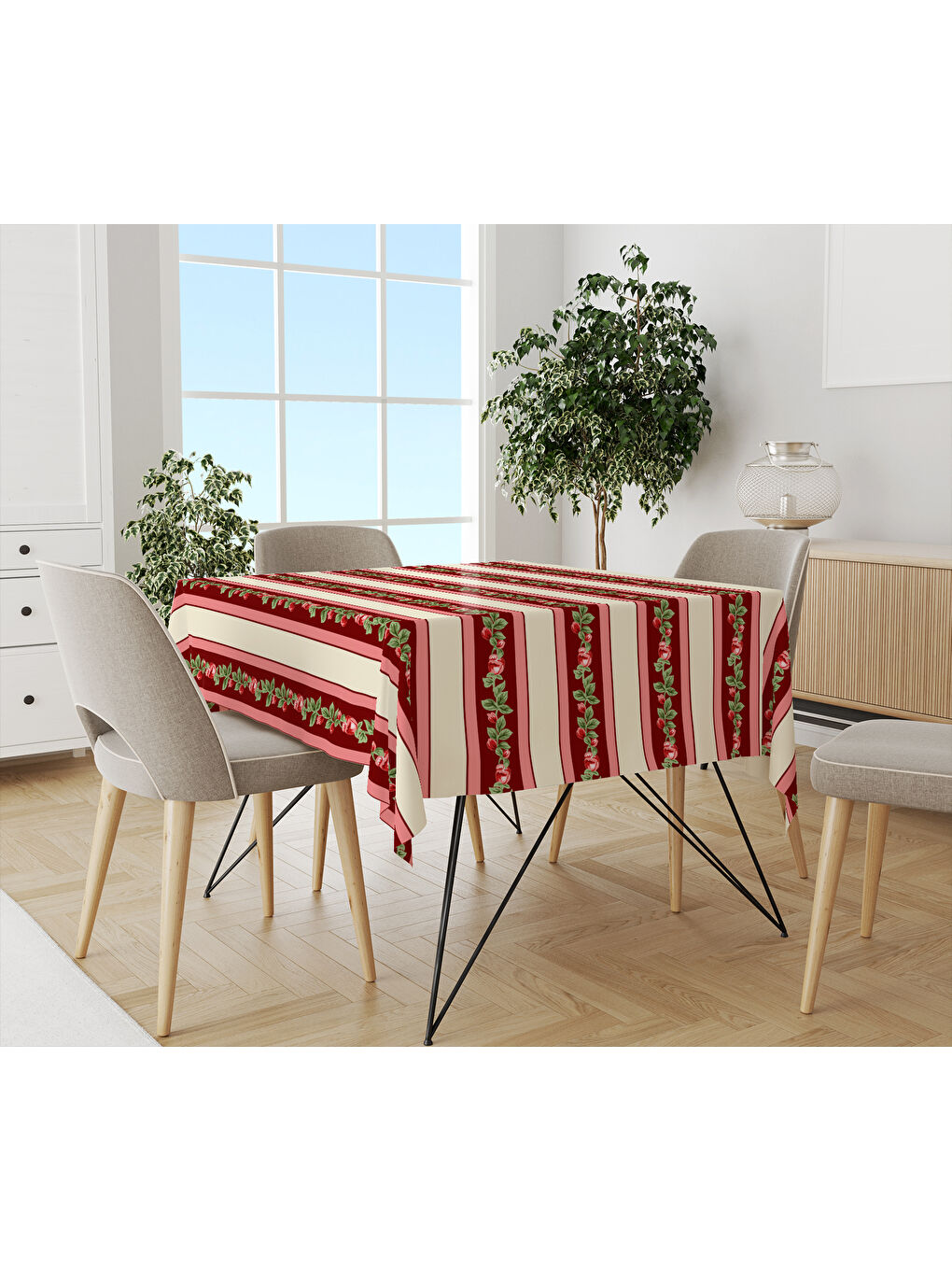 Karışık Yılbaşı Temalı Kokina Desenli Dijital Baskılı Masa Örtüsü