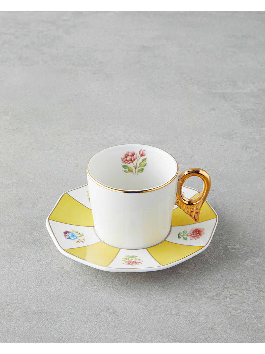 Nostalgia Porselen 4 Parça 2 Kişilik Kahve Fincan Takımı 90 ml Mavi-Sarı-2