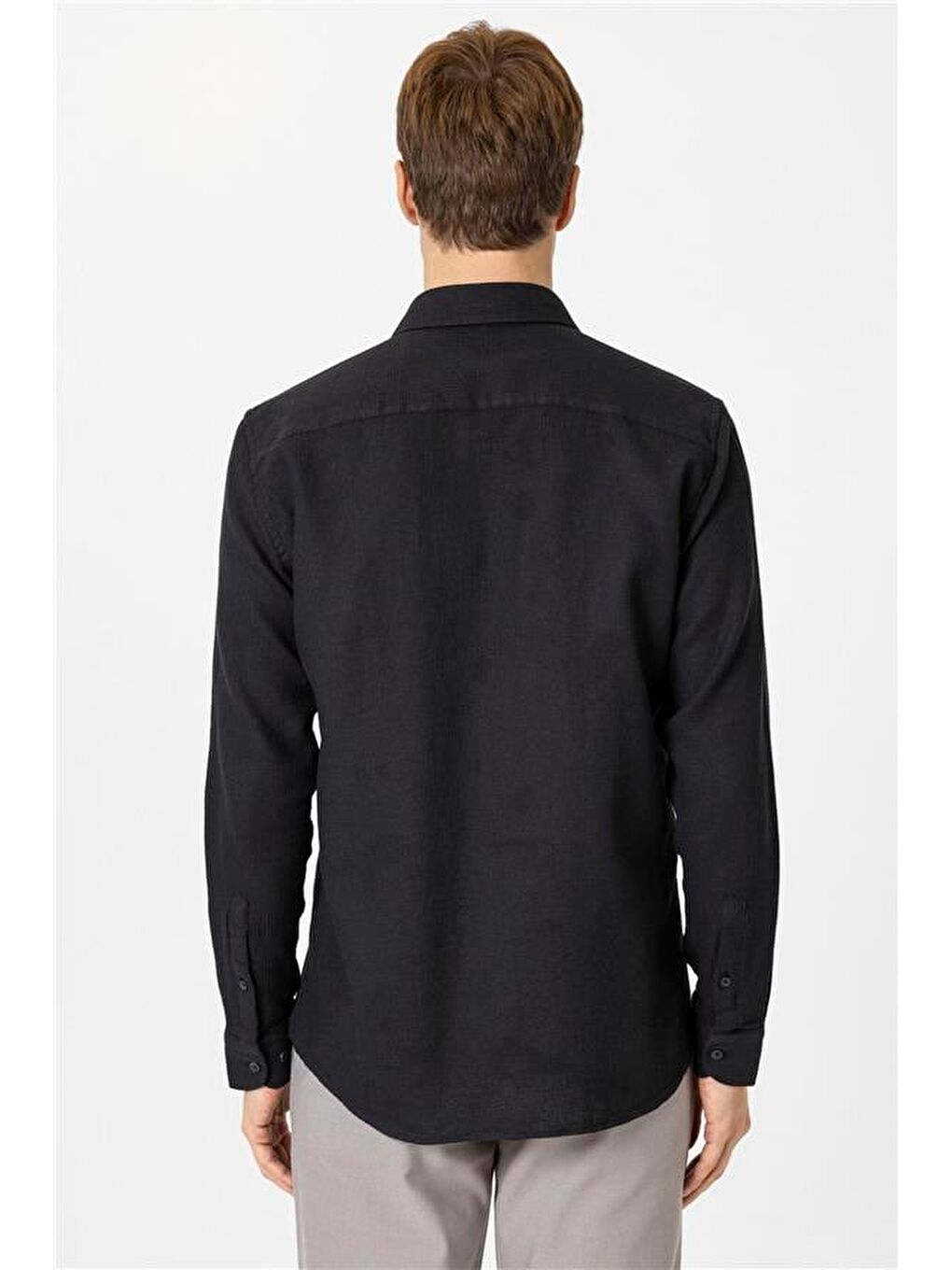 Siyah Slim Desenli Klasik Yaka Gömlek-3