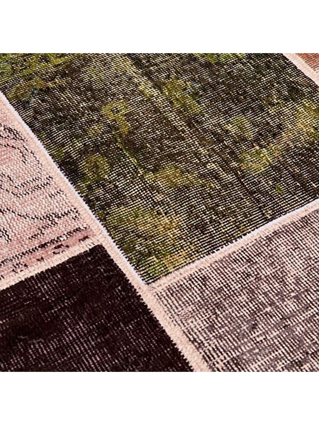 Kahverengi Kadife Patchwork Halı - Toprak - 160x230 cm-3