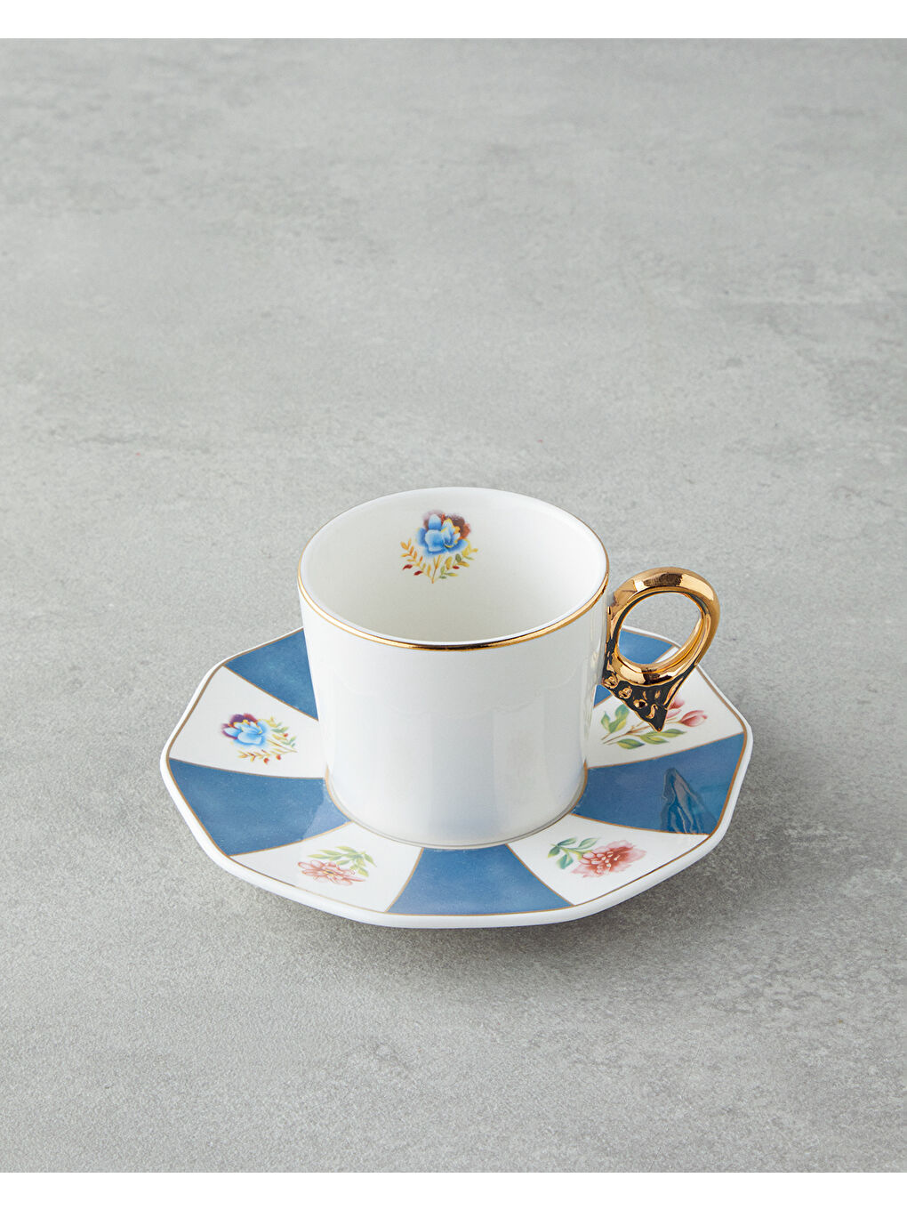 Nostalgia Porselen 4 Parça 2 Kişilik Kahve Fincan Takımı 90 ml Mavi-Sarı-3