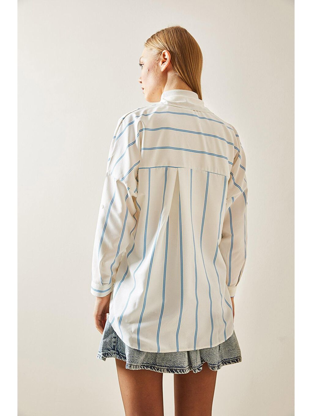 Mavi Çizgili Oversize Gömlek 4KXK2-47862-12-4