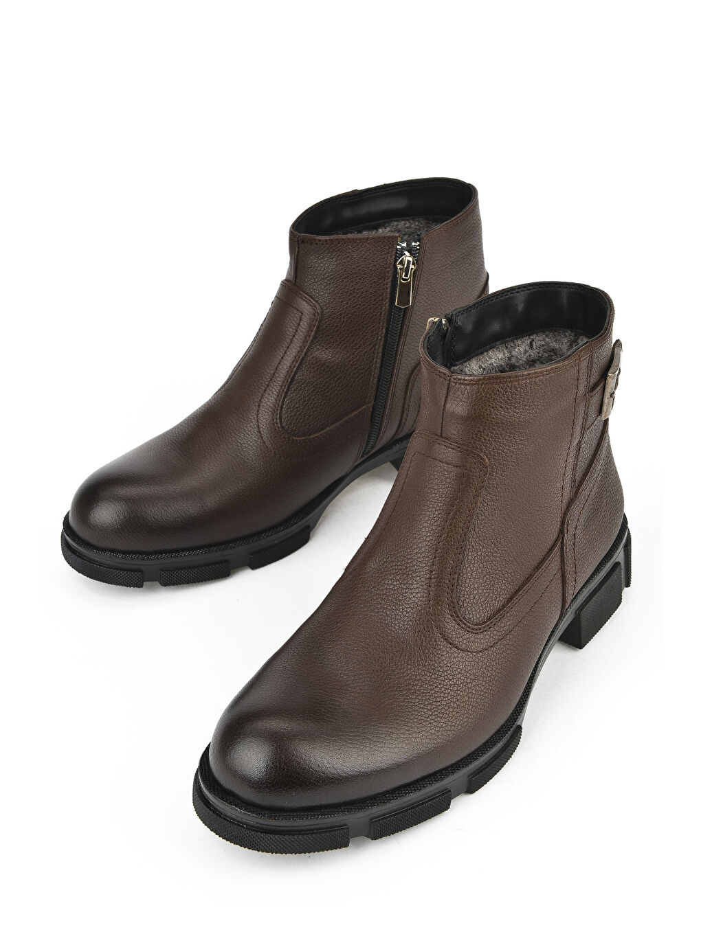 Kahverengi Erkek Hakiki Deri Kürklü Bot 153999Z044 Kahve-4