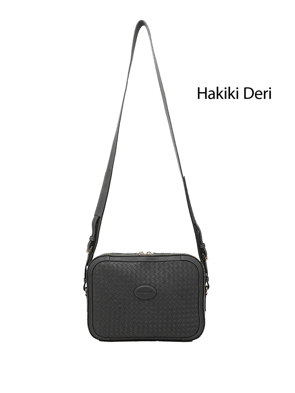 Gri Kadın GRİ Hakiki Deri Hasır Örgü Uzun Askılı Omuz Çantası