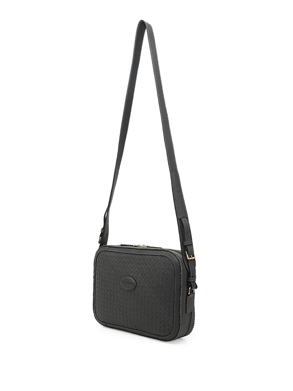 Gri Kadın GRİ Hakiki Deri Hasır Örgü Uzun Askılı Omuz Çantası-2