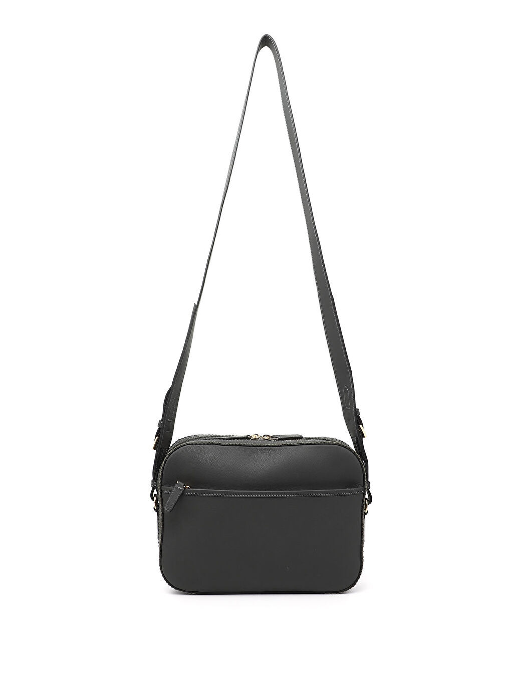 Gri Kadın GRİ Hakiki Deri Hasır Örgü Uzun Askılı Omuz Çantası-3