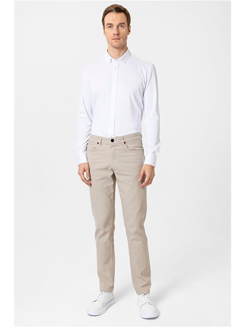 Bej Slim Armürlü Pantolon