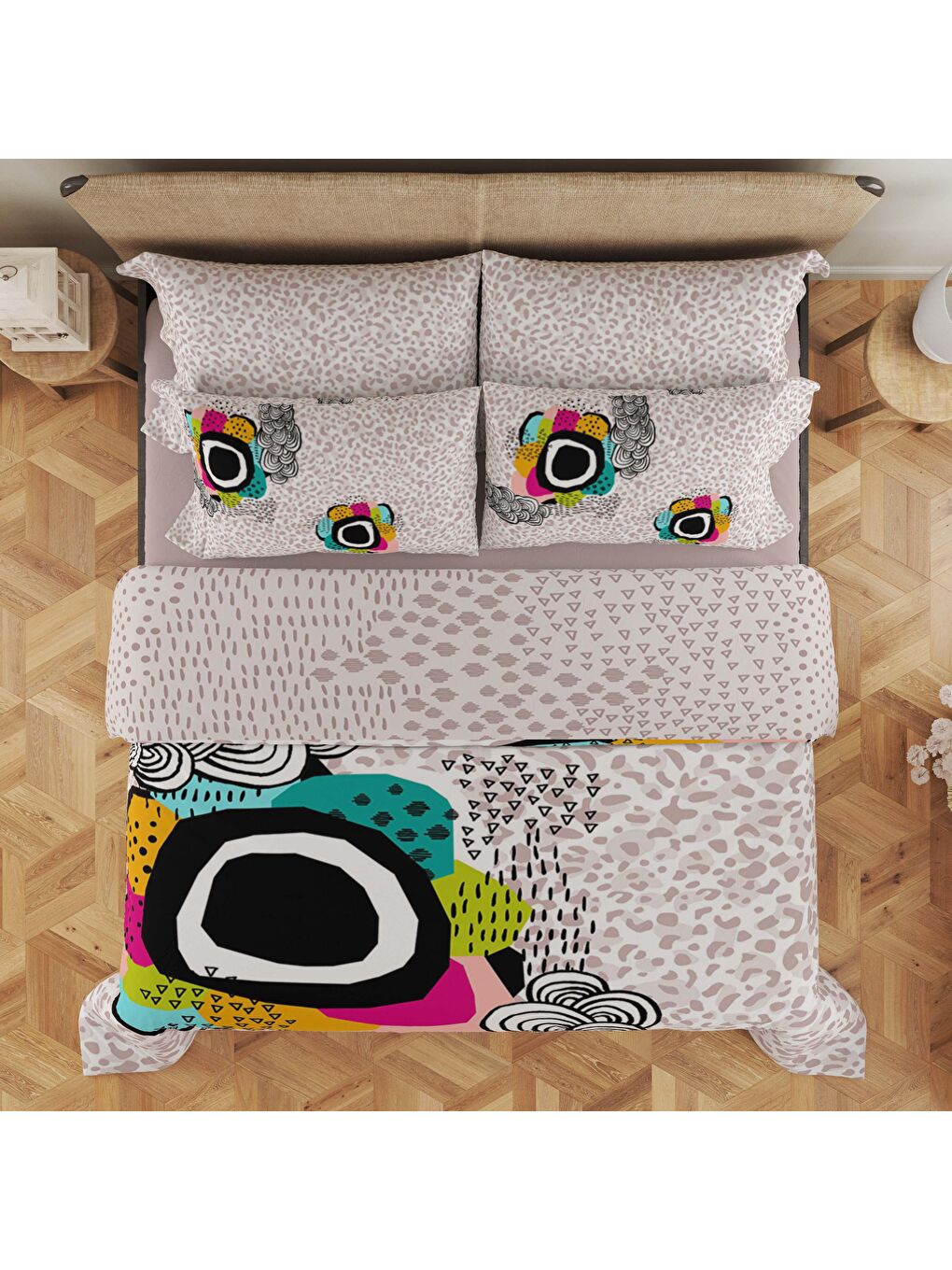 Karışık Baskılı,Desenli Çift Kişilik Nevresim Takımı (ÇARŞAFSIZ) 200x220 cm-1