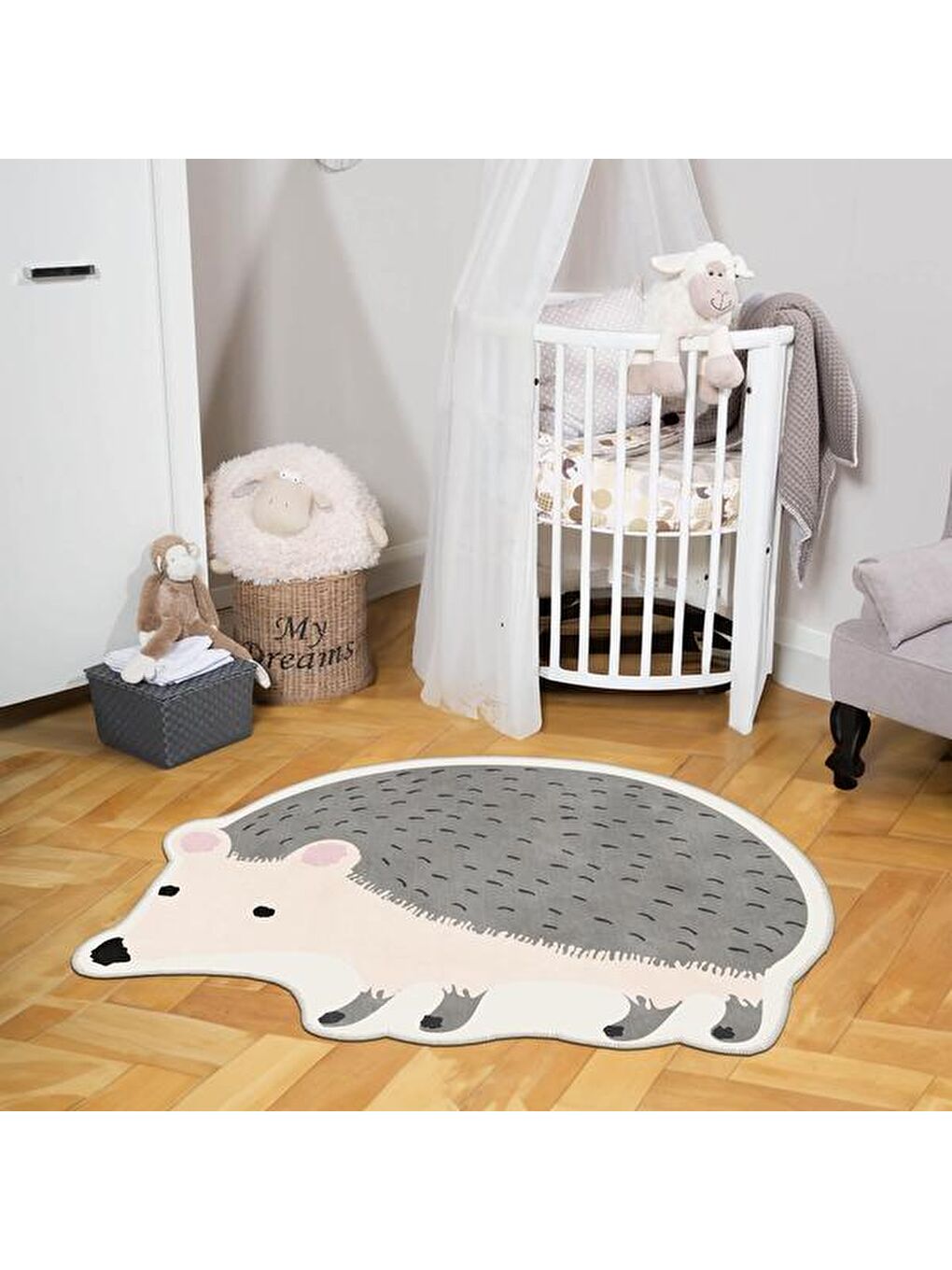 Kirpi Figürlü Halı -Gri - 80x150 cm