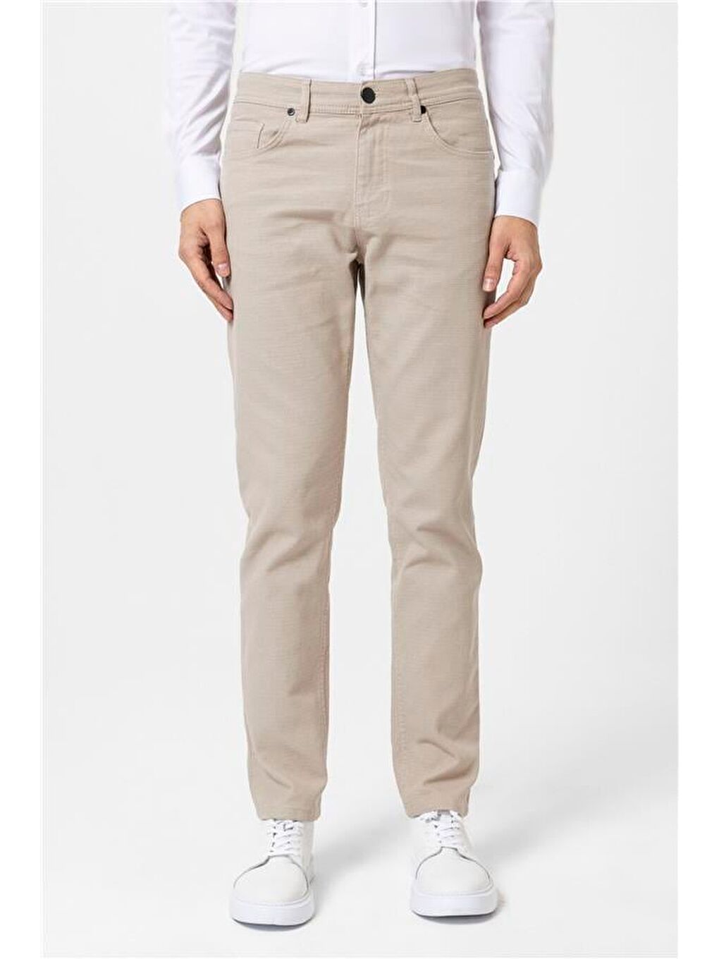 Bej Slim Armürlü Pantolon-1